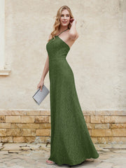 Halter Neck Sheath Lace Gown Moss