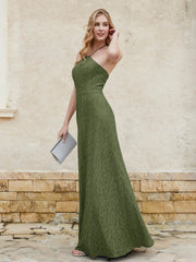 Halter Neck Sheath Lace Gown Olive Green