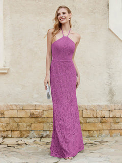 Halter Neck Sheath Lace Gown Orchid
