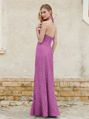 Halter Neck Sheath Lace Gown Orchid Plus Size