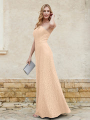 Halter Neck Sheath Lace Gown Peach