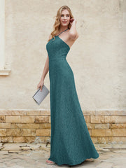 Halter Neck Sheath Lace Gown Peacock