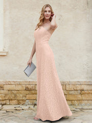Halter Neck Sheath Lace Gown Pearl Pink