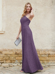 Halter Neck Sheath Lace Gown Plum