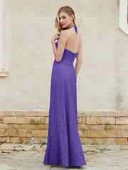 Halter Neck Sheath Lace Gown Regency Plus Size