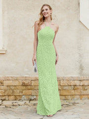 Halter Neck Sheath Lace Gown Sage