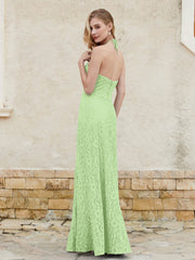 Halter Neck Sheath Lace Gown Sage