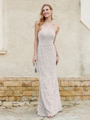 Halter Neck Sheath Lace Gown Silver Plus Size