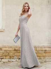 Halter Neck Sheath Lace Gown Silver