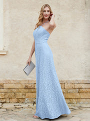 Halter Neck Sheath Lace Gown Sky Blue