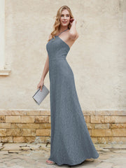 Halter Neck Sheath Lace Gown Slate Blue
