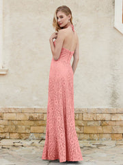 Halter Neck Sheath Lace Gown Sunset