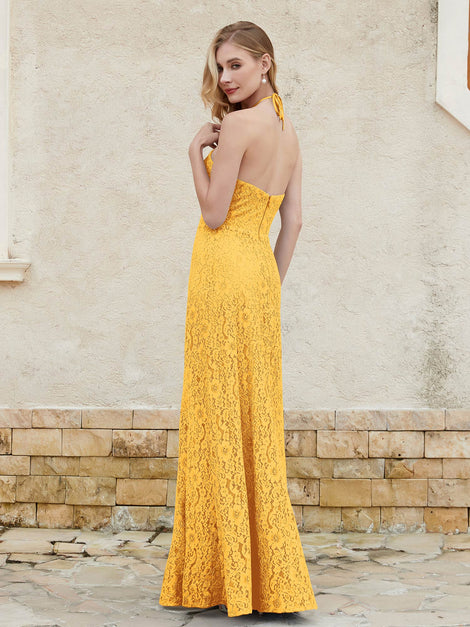 Long Dress with Lace Bodice and Straps Tangerine