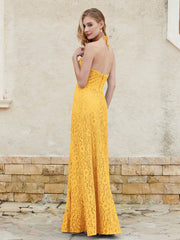 Halter Neck Sheath Lace Gown Tangerine Plus Size