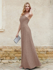 Halter Neck Sheath Lace Gown Taupe