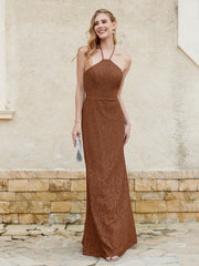Halter Neck Sheath Lace Gown Terracotta Plus Size
