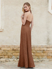 Halter Neck Sheath Lace Gown Terracotta