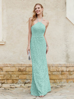 Halter Neck Sheath Lace Gown Turquoise Plus Size