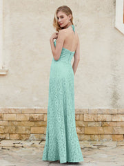 Halter Neck Sheath Lace Gown Turquoise