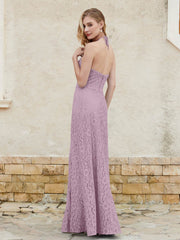 Halter Neck Sheath Lace Gown Vintage Mauve Plus Size