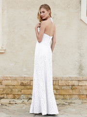 Halter Neck Sheath Lace Gown White Plus Size