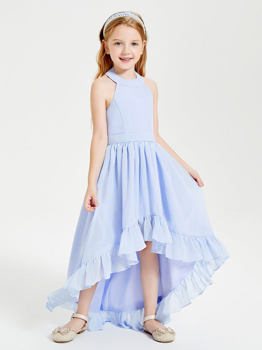 Boho Junior Bridesmaid Dresses Asymmetrical Cascading Skirt Lavender