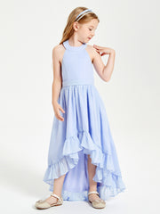 Boho Junior Bridesmaid Dresses Asymmetrical Cascading Skirt Lavender