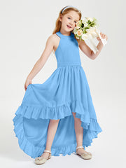 Boho Junior Bridesmaid Dresses Asymmetrical Cascading Skirt Blue
