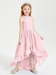 Boho Junior Bridesmaid Dresses Asymmetrical Cascading Skirt Blushing Pink