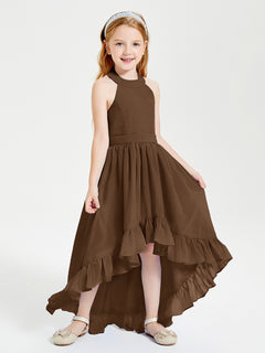 Boho Junior Bridesmaid Dresses Asymmetrical Cascading Skirt Brown