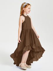 Boho Junior Bridesmaid Dresses Asymmetrical Cascading Skirt Brown