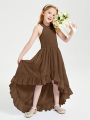 Boho Junior Bridesmaid Dresses Asymmetrical Cascading Skirt Brown
