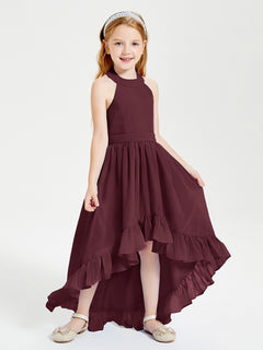 Boho Junior Bridesmaid Dresses Asymmetrical Cascading Skirt Cabernet