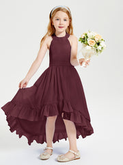 Boho Junior Bridesmaid Dresses Asymmetrical Cascading Skirt Cabernet