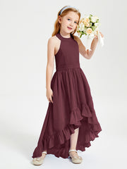 Boho Junior Bridesmaid Dresses Asymmetrical Cascading Skirt Cabernet