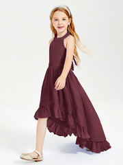 Boho Junior Bridesmaid Dresses Asymmetrical Cascading Skirt Cabernet