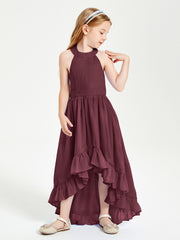 Boho Junior Bridesmaid Dresses Asymmetrical Cascading Skirt Cabernet