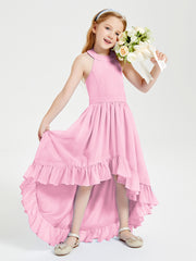 Boho Junior Bridesmaid Dresses Asymmetrical Cascading Skirt Candy Pink