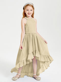 Boho Junior Bridesmaid Dresses Asymmetrical Cascading Skirt Champagne