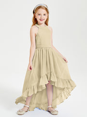 Boho Junior Bridesmaid Dresses Asymmetrical Cascading Skirt Champagne