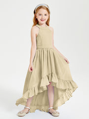 Boho Junior Bridesmaid Dresses Asymmetrical Cascading Skirt Champagne