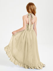 Boho Junior Bridesmaid Dresses Asymmetrical Cascading Skirt Champagne