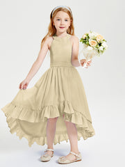 Boho Junior Bridesmaid Dresses Asymmetrical Cascading Skirt Champagne