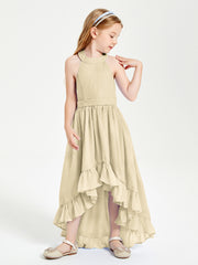 Boho Junior Bridesmaid Dresses Asymmetrical Cascading Skirt Champagne