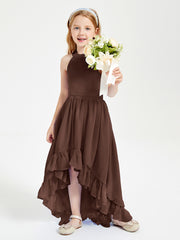 Boho Junior Bridesmaid Dresses Asymmetrical Cascading Skirt Chocolate