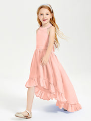 Boho Junior Bridesmaid Dresses Asymmetrical Cascading Skirt Coral