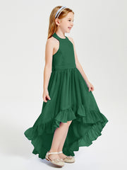 Boho Junior Bridesmaid Dresses Asymmetrical Cascading Skirt Dark Green