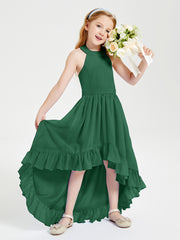 Boho Junior Bridesmaid Dresses Asymmetrical Cascading Skirt Dark Green