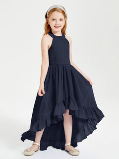 Boho Junior Bridesmaid Dresses Asymmetrical Cascading Skirt Dark Navy