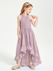 Boho Junior Bridesmaid Dresses Asymmetrical Cascading Skirt Dusk
